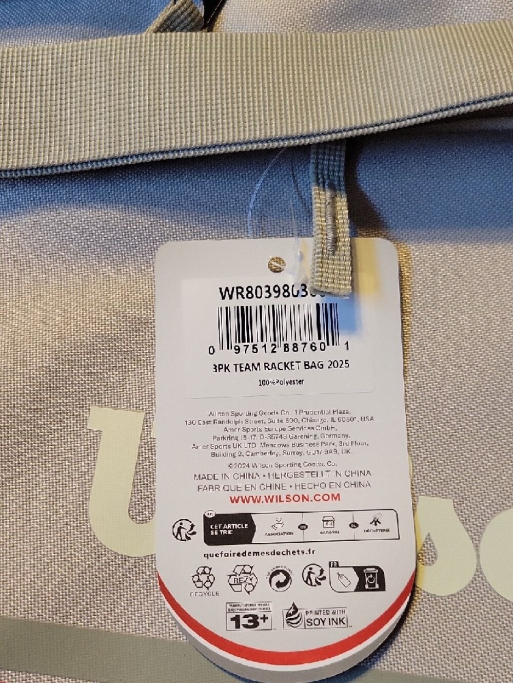 Wilson Light Gray Duffel Bag with Red Stripe - Picture 4 of 12